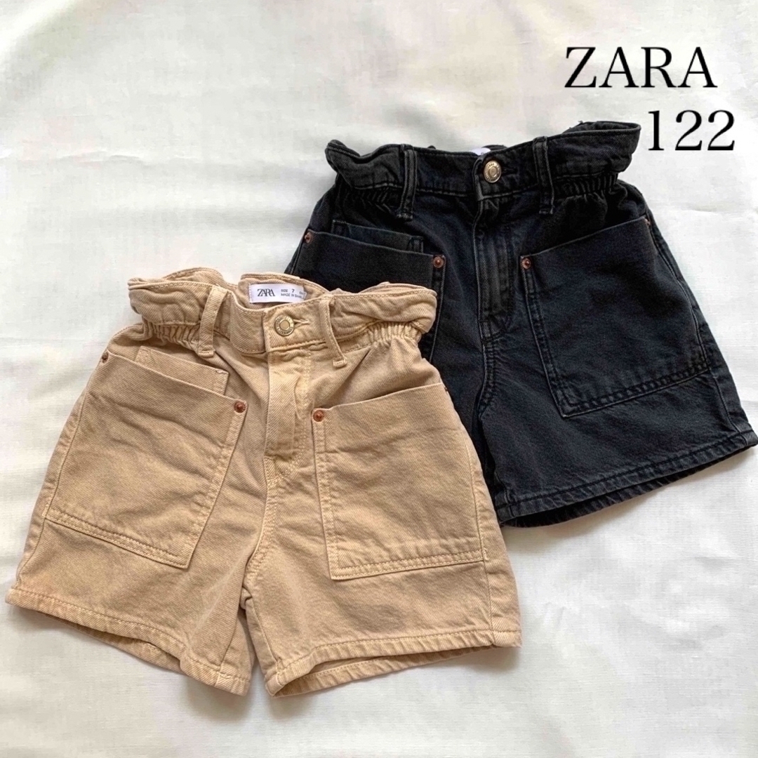 ZARA(ザラ)のZARA ザラキッズ　デニムショートパンツ　ブラック　ベージュ　２枚セット キッズ/ベビー/マタニティのキッズ服女の子用(90cm~)(パンツ/スパッツ)の商品写真