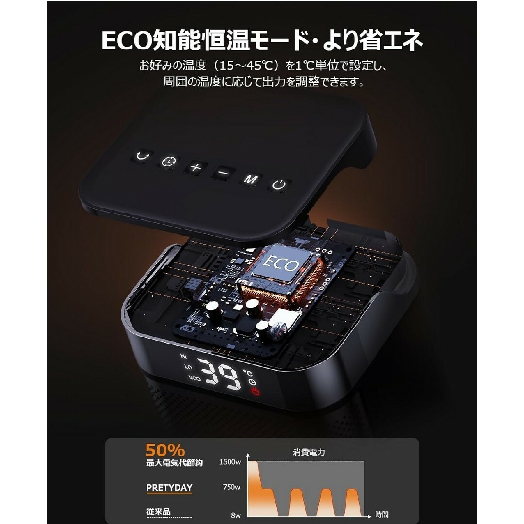 セラミックファンヒーター　電気ヒーター　小型　速暖　暖房器具　ヒーター首振り スマホ/家電/カメラの冷暖房/空調(ファンヒーター)の商品写真