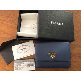 プラダ(PRADA)のPRADA 正規品 SAFFIANO METAL 財布 二つ折 ネイビー(財布)