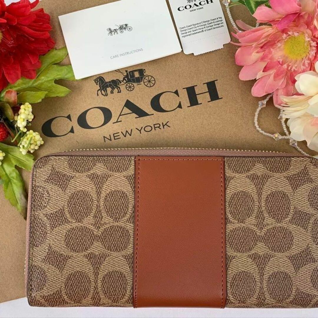 COACH コーチ ブラウン シグネチャー  ブラウン ストライプ