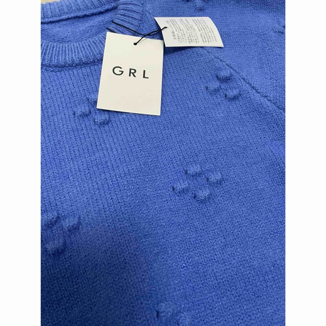 GRL(グレイル)のグレイル　ボリュームスリーブニットトップス　ブルー　新品タグ付き レディースのトップス(ニット/セーター)の商品写真