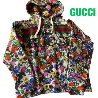 グッチ(Gucci)のGUCCI グッチ　フラワー柄　ロゴパーカー　S(パーカー)