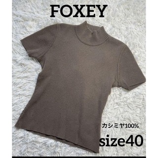 フォクシーブティック(FOXEY BOUTIQUE)のFOXEY BOUTIQUE カシミヤ100半袖ニット ブラウン系　大きいサイズ(ニット/セーター)