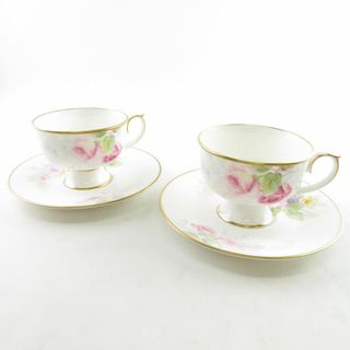 ノリタケ(Noritake)の美品 Noritake ノリタケ ロザリア 9558 カップ＆ソーサー 2客 ペア 碗皿 ローズ 薔薇 バラ フラワー柄 SU4984U (グラス/カップ)