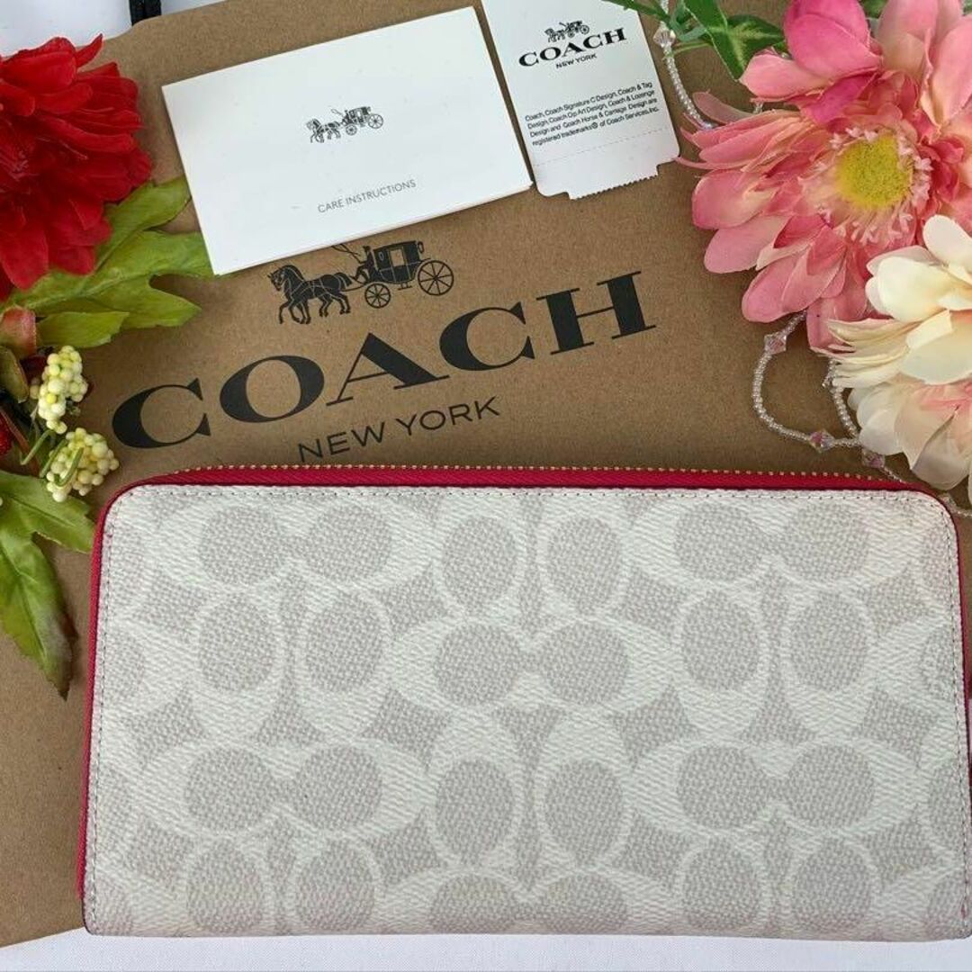 COACH - COACH コーチ 長財布 シグネチャー ホワイト パッションピンク ...