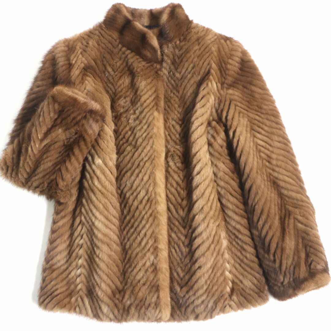 約39cm袖丈美品▼MINK デザインミンク 本毛皮コート ライトブラウン 毛質艶やか・柔らか◎