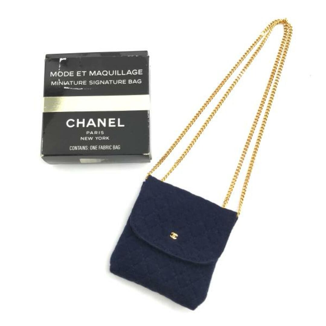 CHANEL シャネル ミニミニ マトラッセ コットン チェーン バッグ ネイビー 美品 K164バッグ