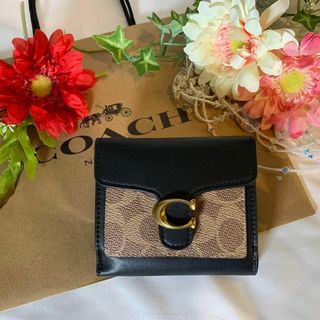 コーチ(COACH)のCOACH コーチ 二つ折り財布 カラーブロックベージュ ブラック(財布)