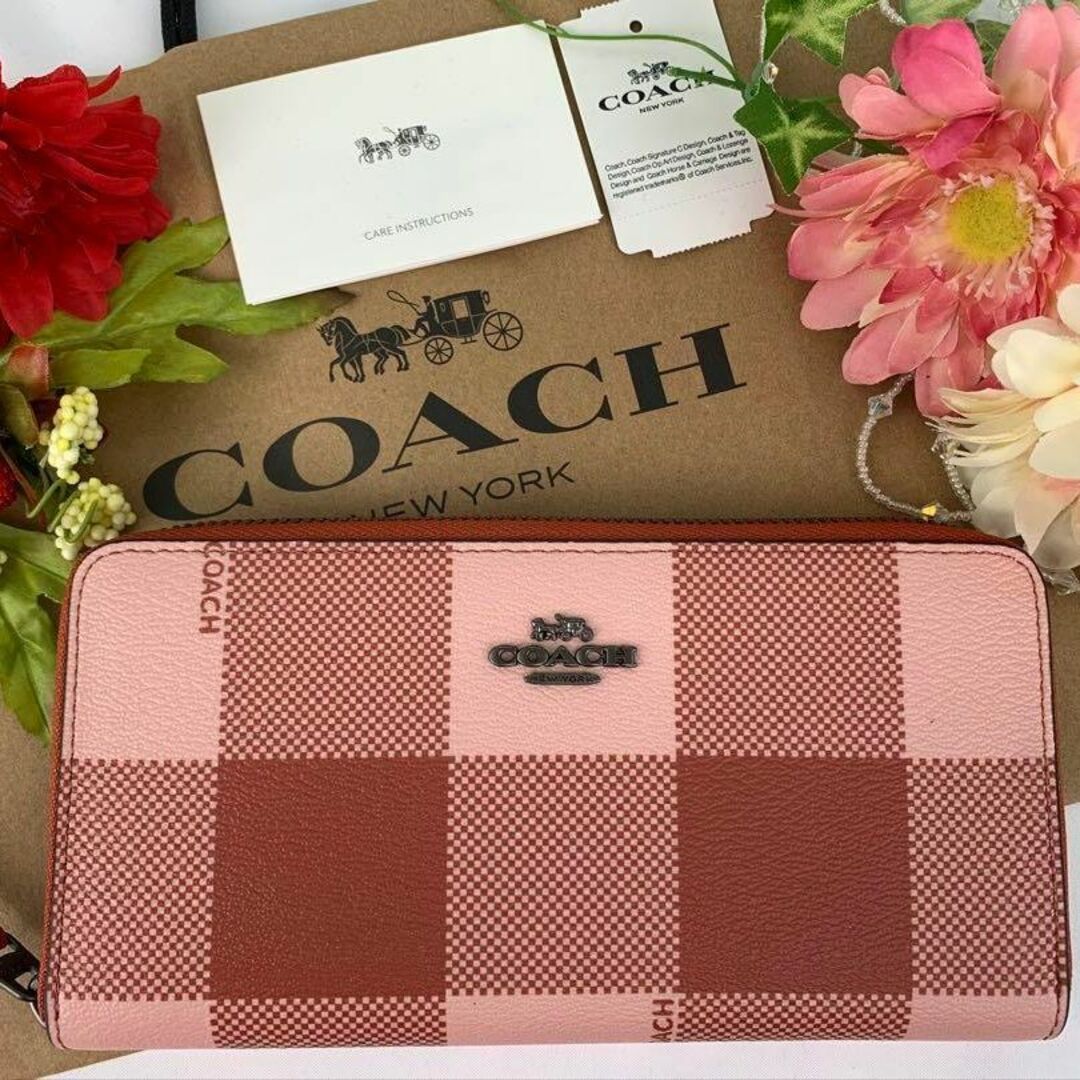 COACH コーチ 長財布 チェック ピンク レッドギフト