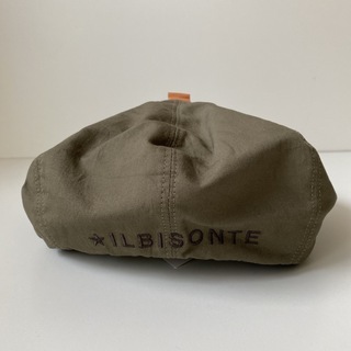 IL BISONTE - イルビゾンテ ベレー帽 ロゴ刺繍 カーキ 綿麻素材 サイズ調整可能 男女兼用