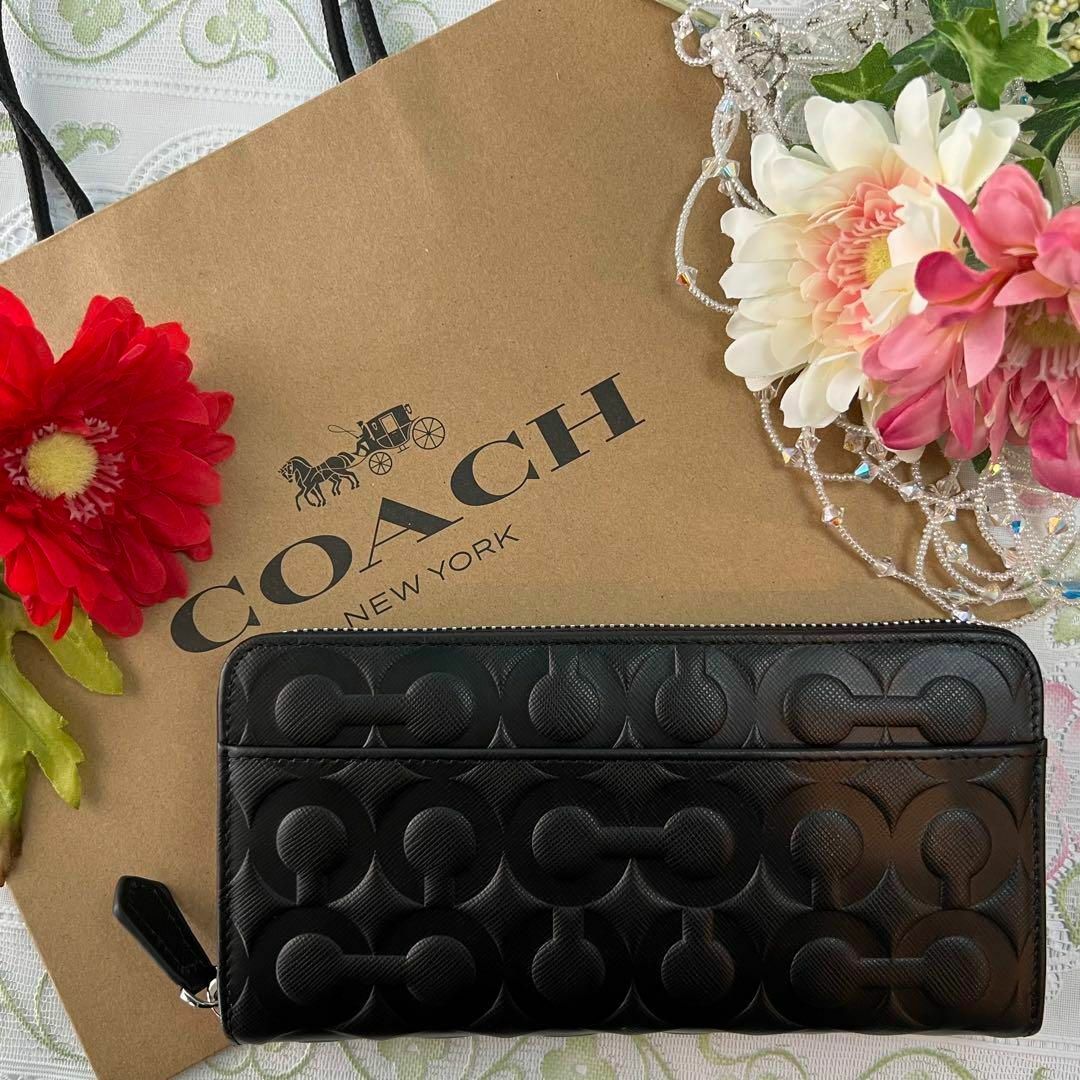 大阪超特価 COACH 長財布 シグネチャー オプアート ブラック