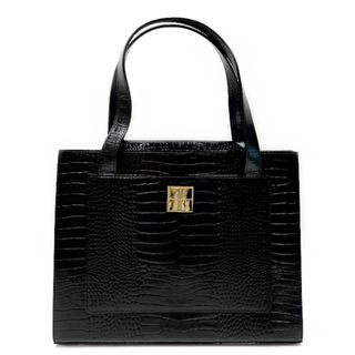 サンローラン(Saint Laurent)のYVES SAINT LAURENT YSL ロゴ スクエア プレート 型押し ハンドバッグ レザー(ハンドバッグ)