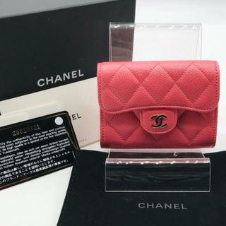 シャネル(CHANEL)の超美品 CAHNEL シャネル キャビアスキン 二つ折り 財布 コインケース 小銭入れ ピンク m12631(財布)