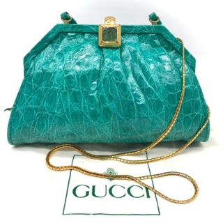 グッチ(Gucci)の美品 GUCCI グッチ 本クロコ カラーストーン がま口 チェーン ショルダー バッグ グリーン m6892(ショルダーバッグ)