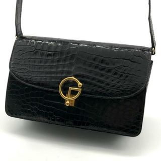 グッチ(Gucci)のGUCCI グッチ ロゴ 本クロコ センター割り 2WAY ショルダー バッグ ブラック 美品 M7778(ショルダーバッグ)