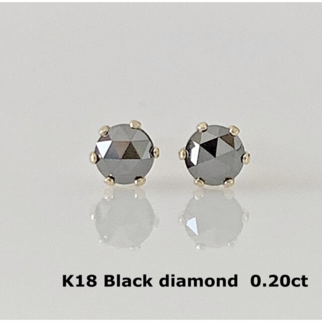 K18  ブラックダイヤモンド 0.20ct ローズカットピアス！pg