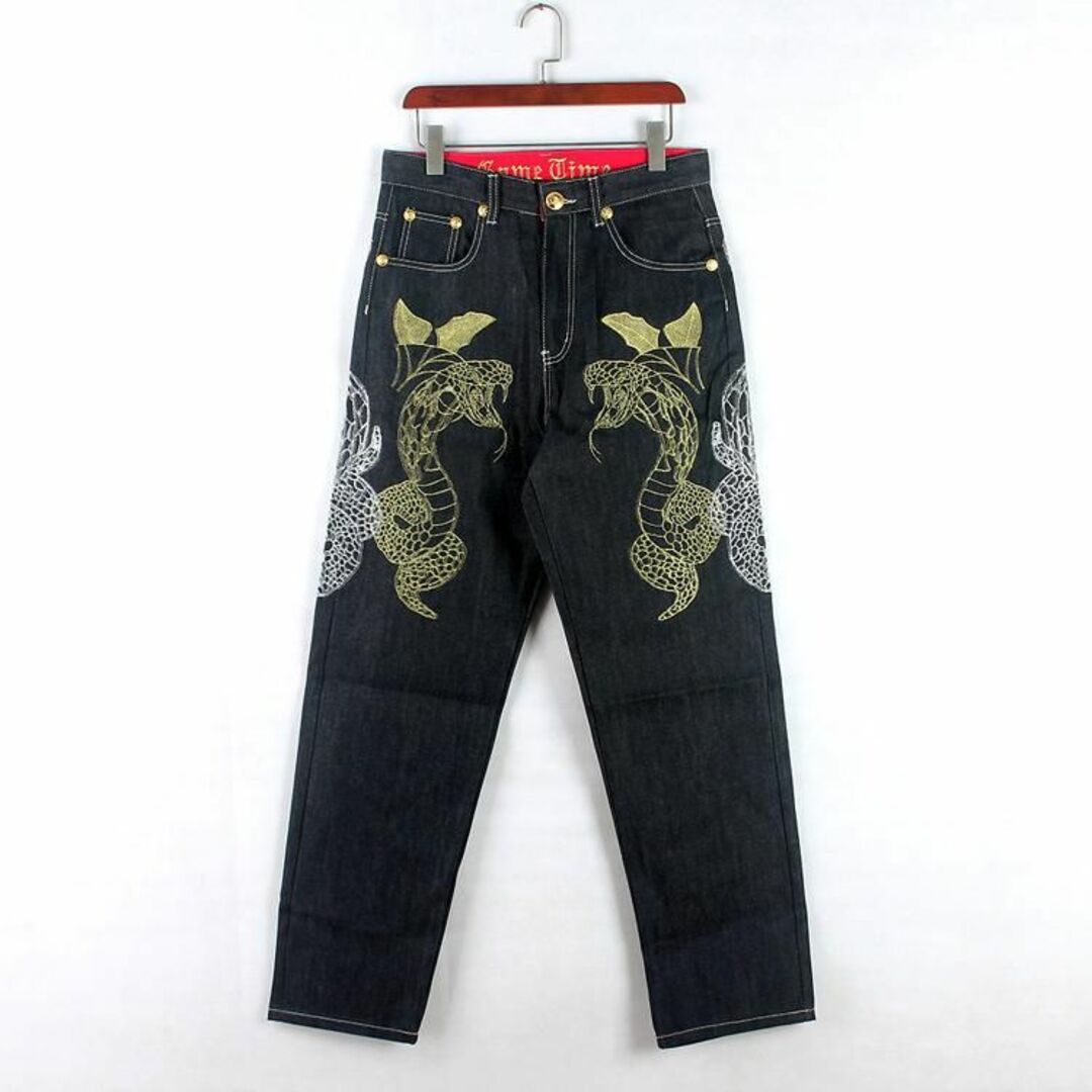和柄スタイル刺繍ジーンズ ビッグサイズ【42】インチデニムジーンズバギー メンズのパンツ(デニム/ジーンズ)の商品写真