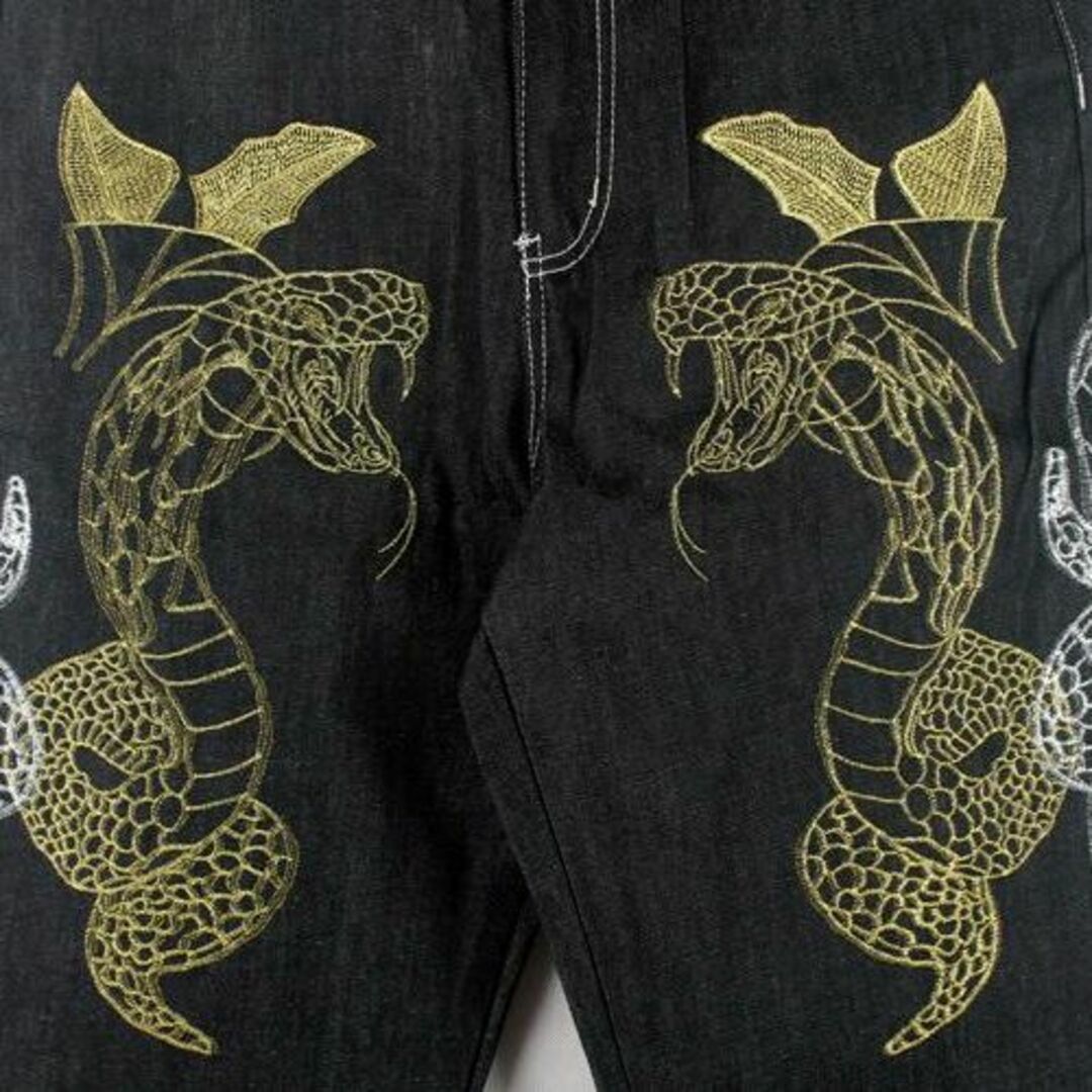和柄スタイル刺繍ジーンズ ビッグサイズ【46】インチデニムジーンズバギー メンズのパンツ(デニム/ジーンズ)の商品写真