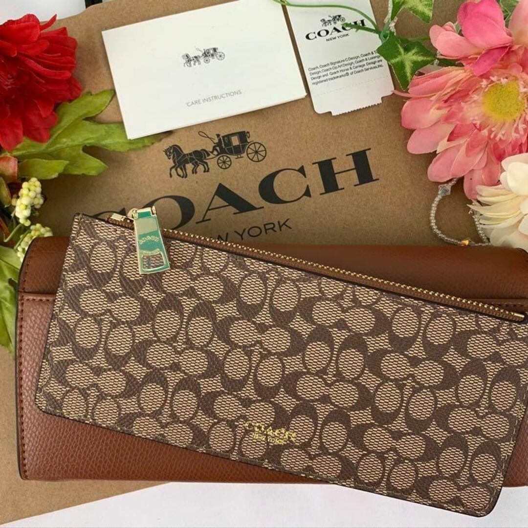 ♡COACH シンプル キャメル シグネチャー ブラウン ファスナー花柄