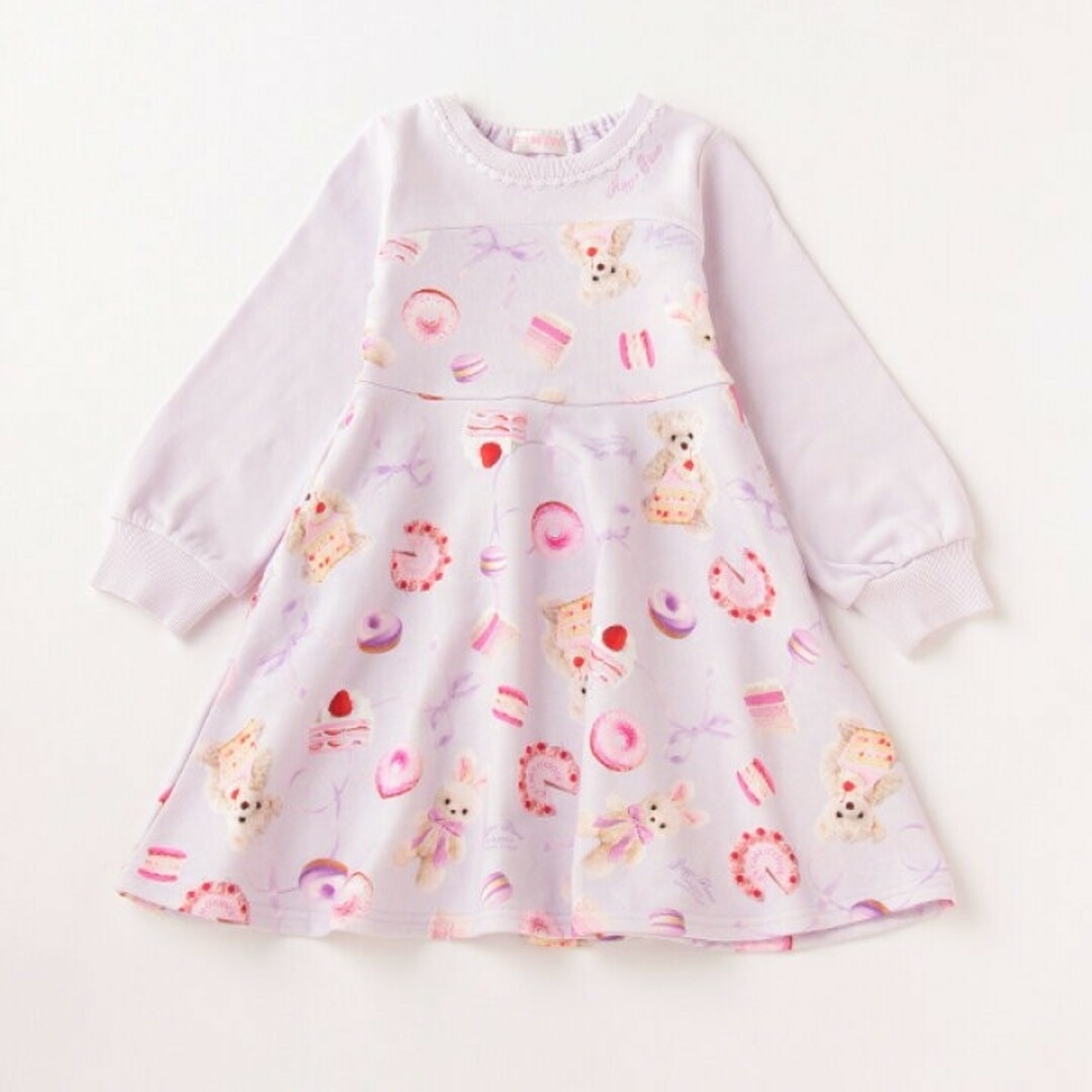 mezzo piano(メゾピアノ)のmezzo pianoフォトスウィーツ柄ドッキングワンピース キッズ/ベビー/マタニティのキッズ服女の子用(90cm~)(ワンピース)の商品写真