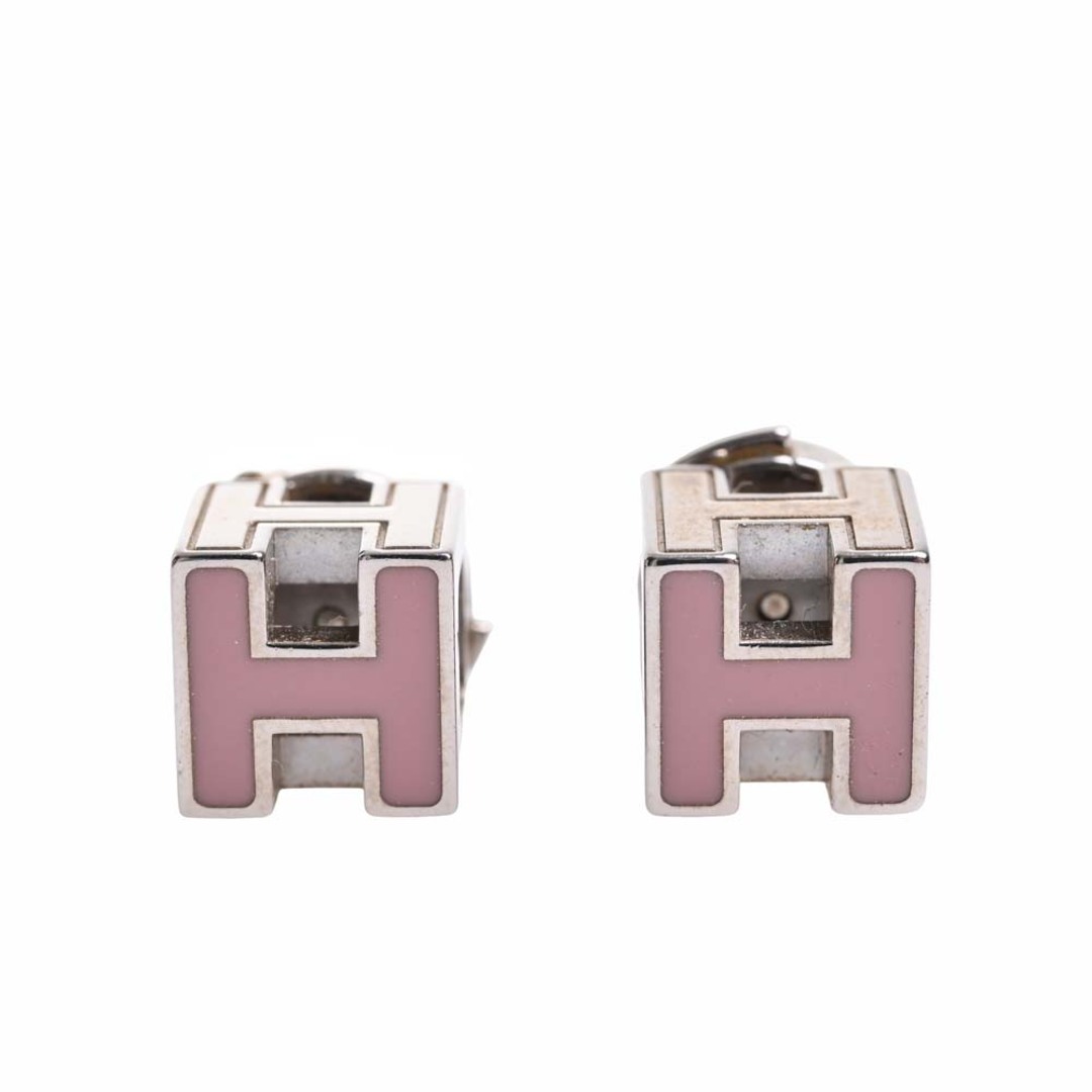 海外限定】 HERMES ピンク×シルバー キューブピアス アクセサリー