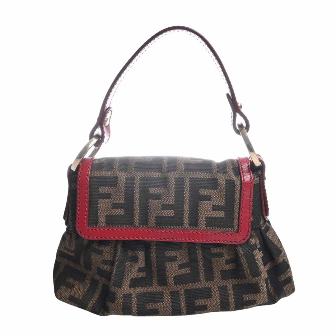 ファッション小物FENDI フェンディ キャンバス ズッカ ポーチ ハンドバッグ 8BK042 ブラウン/レッド by