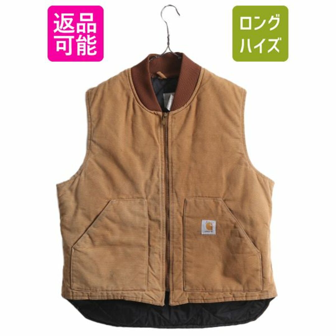 トップス90s USA製 カーハート 中綿 ダック ベスト メンズ XL /  90年代 オールド CARHARTT 中綿 キルティング ライナー フルジップ 重ね着 茶