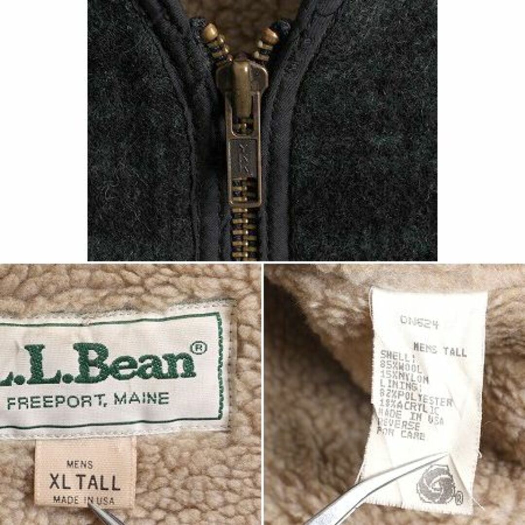 L.L.Bean(エルエルビーン)の80s USA製 エルエルビーン チェック ウール ベスト メンズ XL / 古着 80年代 ヴィンテージ LLビーン アウトドア LLBEAN 裏ボア フルジップ メンズのトップス(ベスト)の商品写真