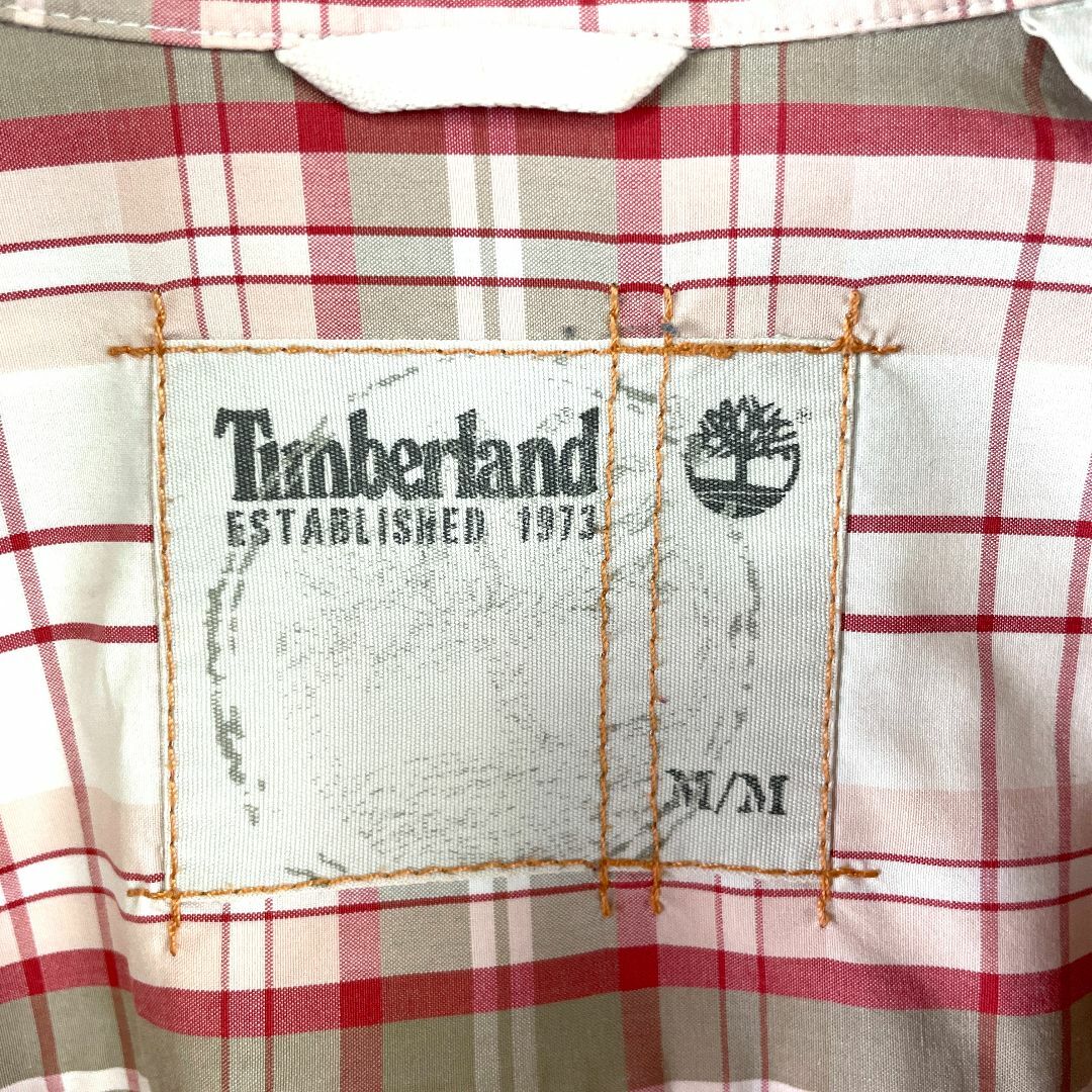Timberland(ティンバーランド)のティンバーランド メンズ 長袖シャツ チェック ベージュ 赤 ロゴ刺繡 US/M メンズのトップス(シャツ)の商品写真