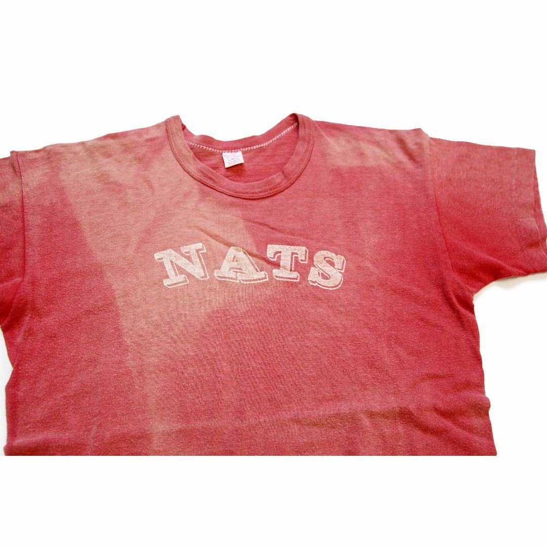 60s USA製 Russell Southernラッセルサウザン NATS ひび割れプリント コットンTシャツ 赤 フェード L★ビンテージ クルーネック100%COTTONサイズ表記