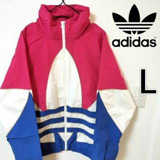 オリジナルス(Originals（adidas）)のアディダス 青ピンク BIGトレフォイル アウトライン ナイロンジャケット L(ナイロンジャケット)