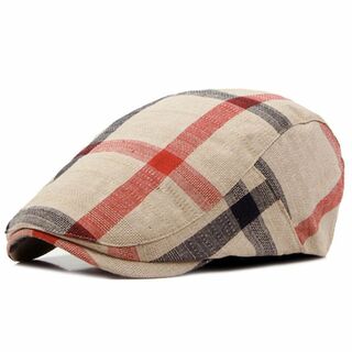 帽子 メンズ レディース ハンチング チェック２ライン　ベージュ(ハンチング/ベレー帽)