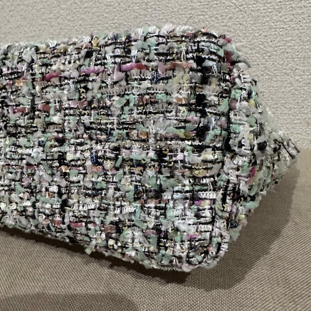 大人気 レクリエイティブ トートバッグ パール付ツイード 黒
