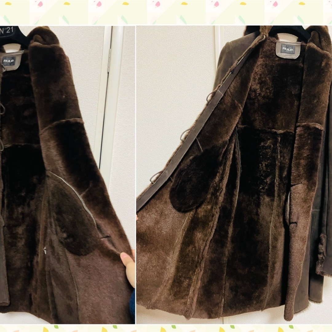 美品　状態考慮　ムートンコート　羊革　ダッフルコード　リアル本革レザー　茶色 レディースのジャケット/アウター(ムートンコート)の商品写真