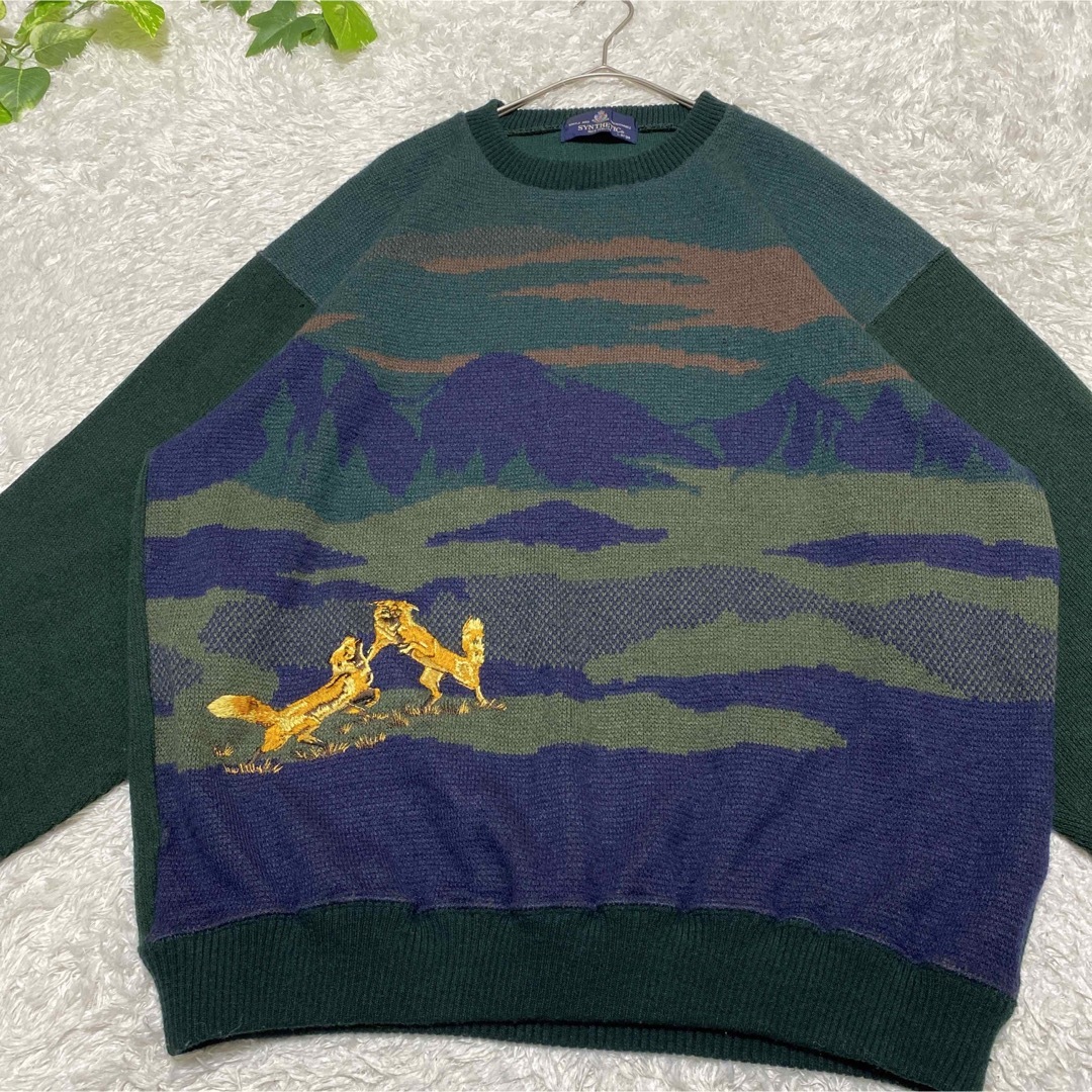 柄ニット　総柄　セーター　刺繍　風景　デザインニット　激レア　ダークカラー メンズのトップス(ニット/セーター)の商品写真