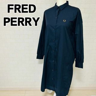 フレッドペリー(FRED PERRY)の【美品】フレッドペリー ワンピースシャツ シャツドレス 月桂樹ロゴ ネイビー(ロングワンピース/マキシワンピース)