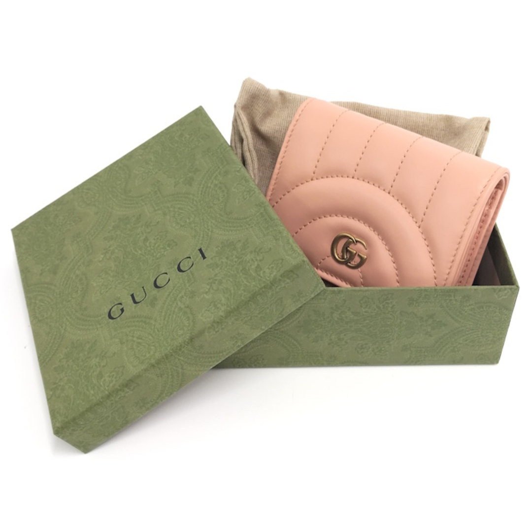 GUCCI - GUCCI 二つ折り財布 GGマーモント レザー サーモン GUCCI - GUCCI 二つ折り財布 GGマーモント レザー サーモン