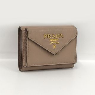 プラダ(PRADA)のPRADA 三つ折り財布 コンパクト ウォレット サフィアーノ レザー ベージュ(財布)