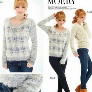 モエリー(MOERY)の美品 Moery チェック ラメ フェザーニット(ニット/セーター)