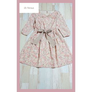 フェルゥ(Feroux)の5【極美品】Feroux 花柄 ウエストリボン ひざ丈ワンピース(ひざ丈ワンピース)