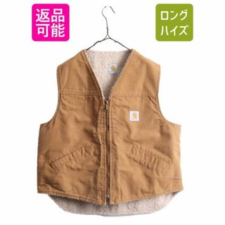 90s 00s USA製 カーハート 裏 ボア ダック ベスト メンズ XL 90年代 00年代 CARHARTT パイル フリース ワーク フルジップ 前開き 重ね着 茶(ベスト)