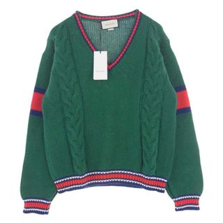 グッチ(Gucci)のGUCCI グッチ ニット 20SS 599310 XKA32 WOOL V NECK KNIT SWEATER ウール Vネック ケーブル ニット セーター グリーン系 L【美品】【中古】(ニット/セーター)