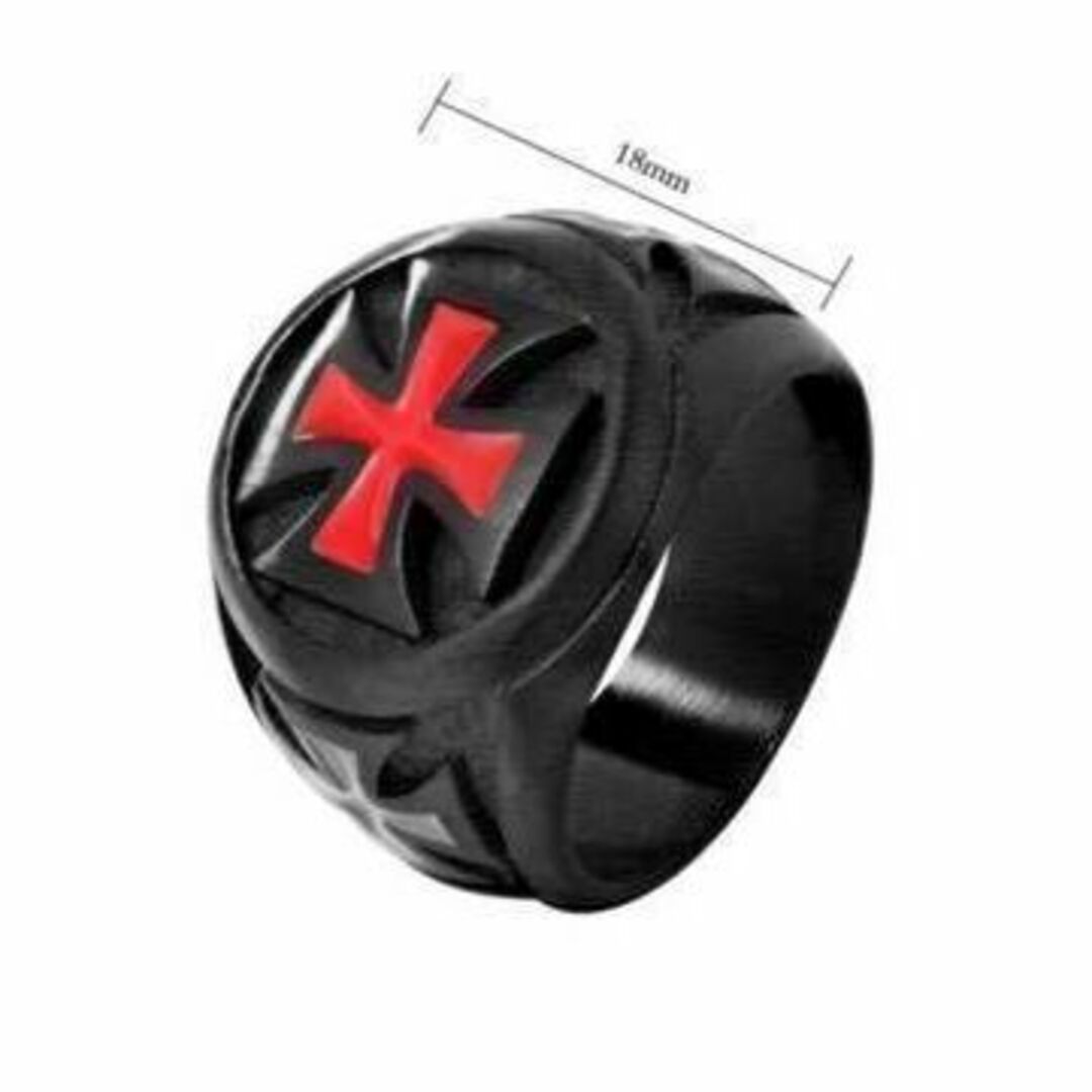 【113b】指輪　メンズ　リング　黒　アクセサリー　赤いクロス　20号 メンズのアクセサリー(リング(指輪))の商品写真