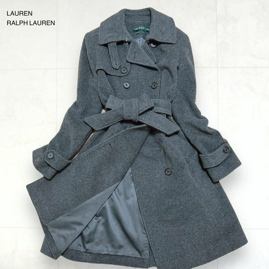 Ralph Lauren(ラルフローレン)の美品＊ラルフローレン カシミヤ混 ダブル ベルテッド ロングコート Aライン レディースのジャケット/アウター(ロングコート)の商品写真