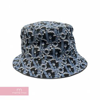 Dior Chapeau Oblique Bob Hat 183C902V1581 ディオール シャポーオブリークボブハット バケットハット 素材切替 帽子 オブリークロゴ刺繍 ブラック×ライトブルー×シルバー サイズL 【240108】【新古品】【me04】(ハット)