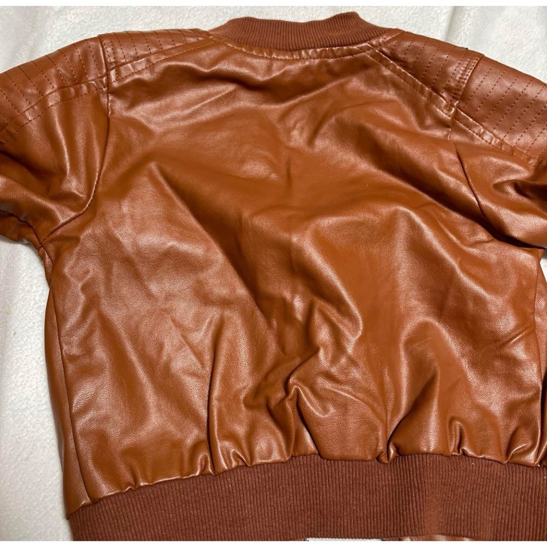 フェイクレザー ジャケット 90 ブラウン 茶色 キッズ/ベビー/マタニティのキッズ服男の子用(90cm~)(ジャケット/上着)の商品写真