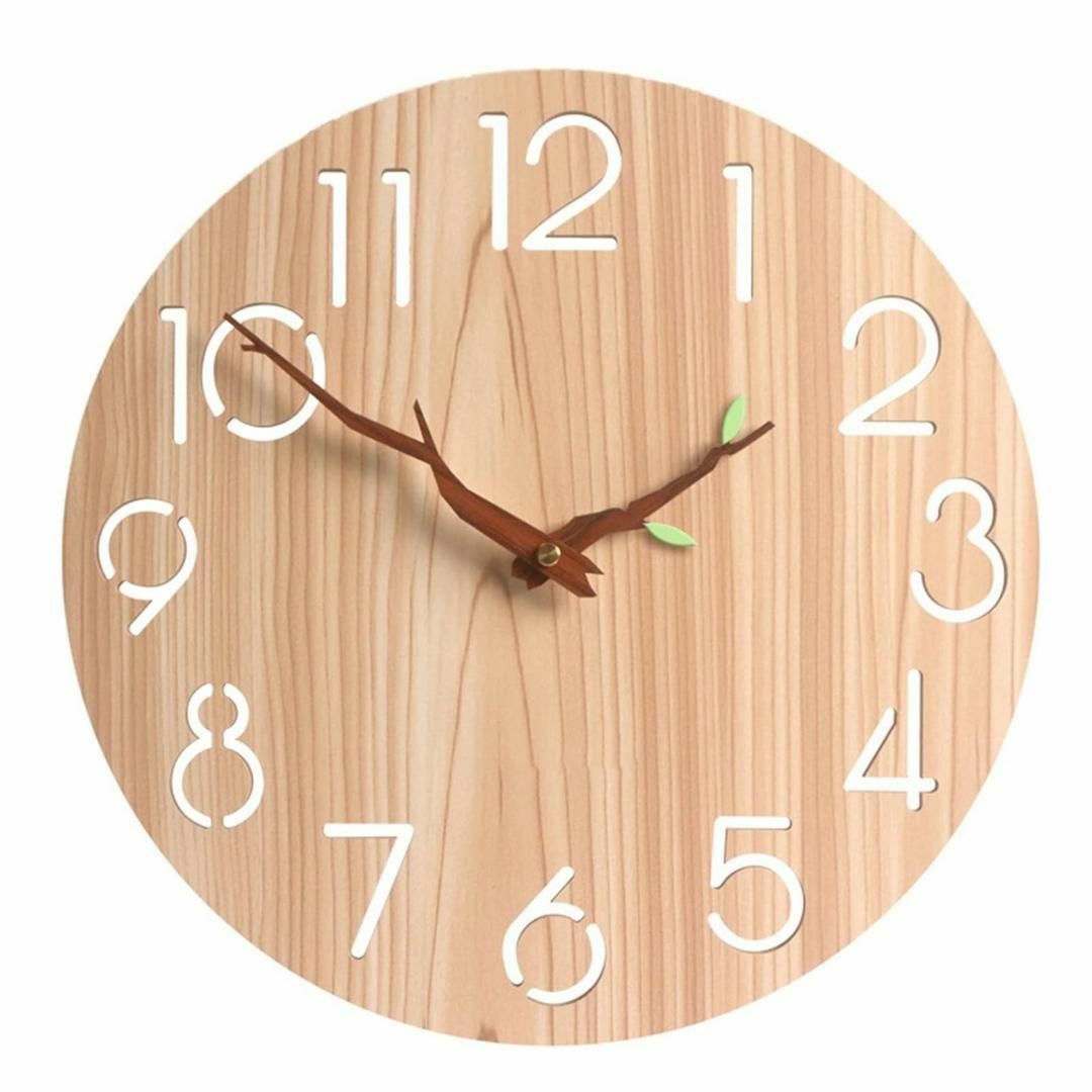 壁掛け時計 おしゃれ 木製 静音 連続秒針 時計 北欧 シンプル フレームなし インテリア/住まい/日用品のインテリア小物(掛時計/柱時計)の商品写真