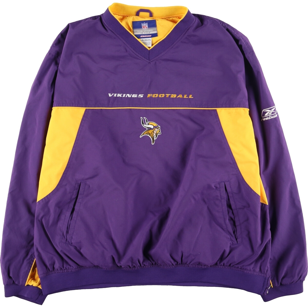 Reebok(リーボック)の古着 リーボック Reebok NFL MINNESOTA VIKINGS ミネソタバイキングス ウォームアッププルオーバー メンズXXL /eaa408055 メンズのジャケット/アウター(ナイロンジャケット)の商品写真