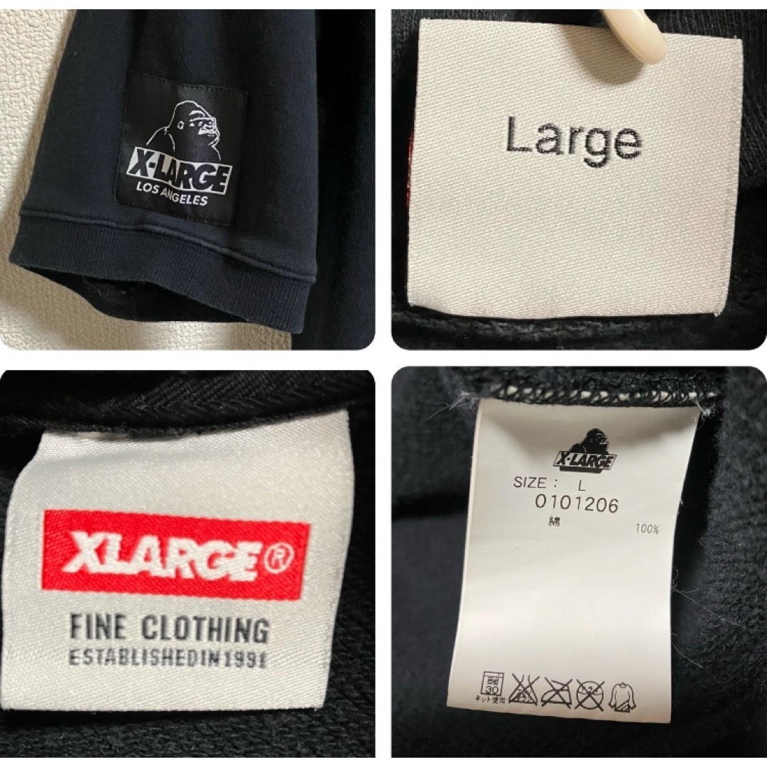 XLARGE(エクストララージ)のXLARGE エクストララージ BIG ロゴ パーカー 半袖 L 黒 良好品 メンズのトップス(パーカー)の商品写真