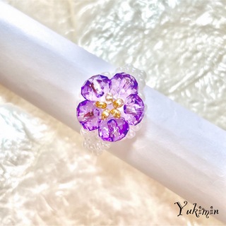 ビーズリング 魔法のお花 フラワーリング パープル 紫 ビーズアクセサリー(リング)